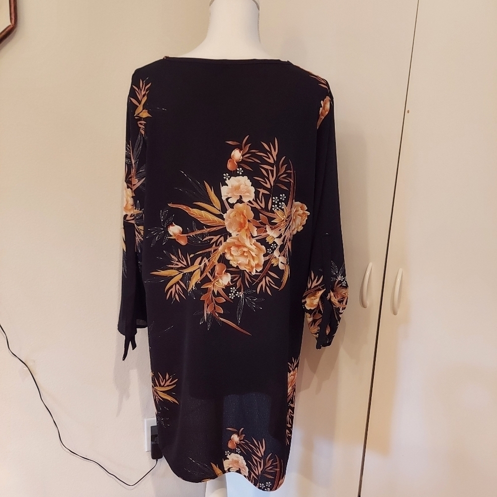 Floral black/brown womans dress US size XL 3/4 sleeve all seasons Like new gift - Picture 5 of 5